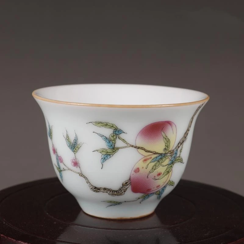 

Package mail Qianlong pastel water dot peach blossom small Chinese tea cup Baijiu cup ceramic decoration