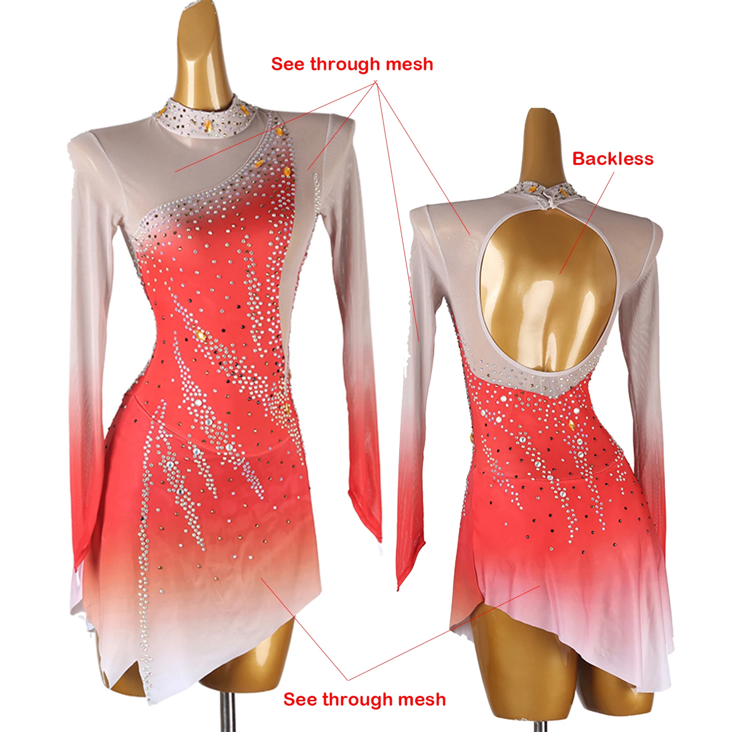 Vestido de patinação artística, roupa de dança, traje de palco, roupas para meninas, crianças, vestido artístico de patinação no gelo, malha de dança samba b020