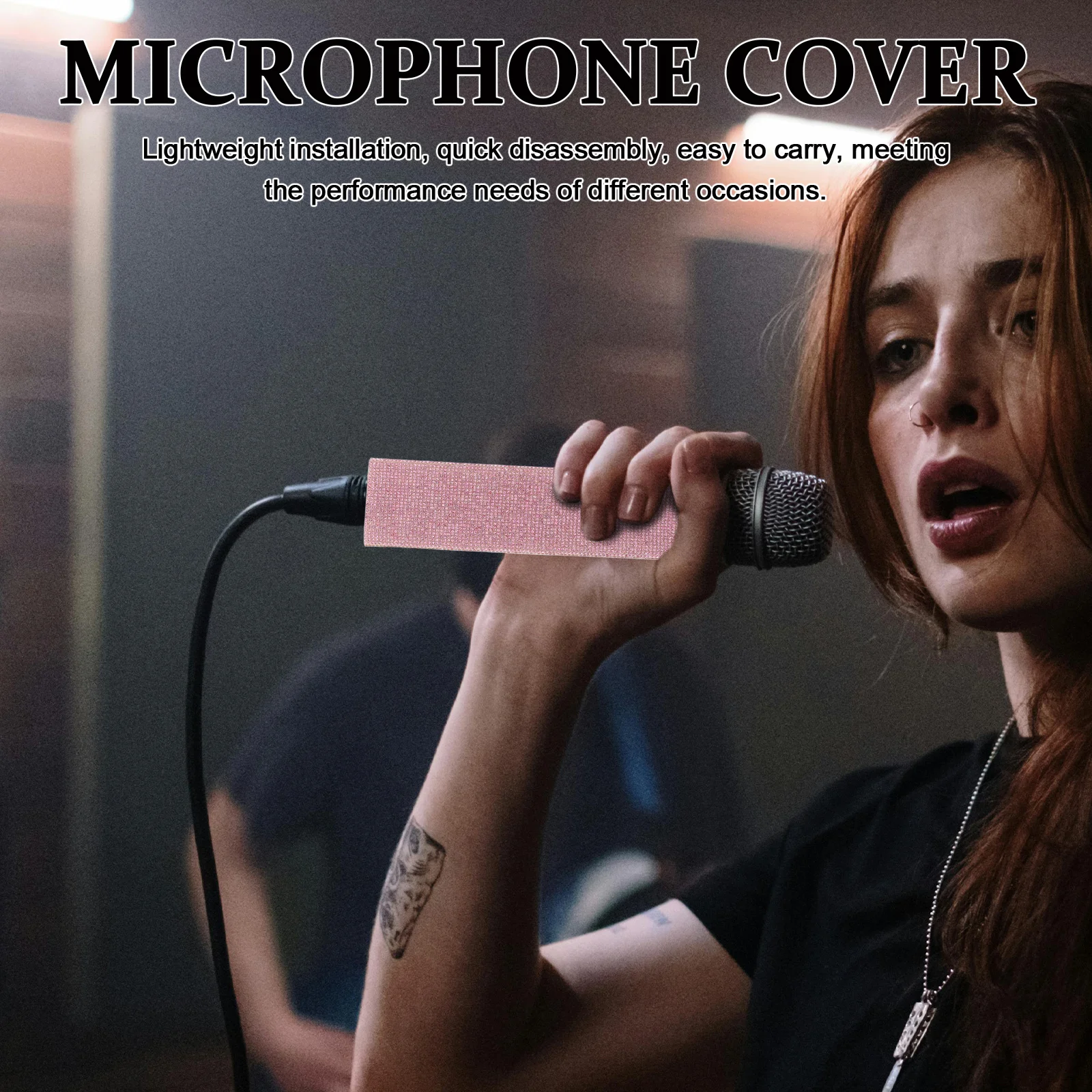 Sparkling Rhinestone Cover for Wireless Microphone Glitter Handle Sleeve Protection Stylish Mic Decorator for Club Bar