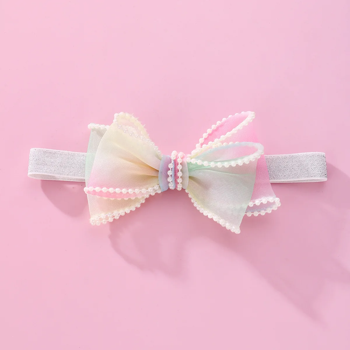 12pcs Gradient Rainbow Color Tutu Bow Headbands Tulle Bowknot Newborn Headwear Fashion Boutique Hair Accessories for Girls