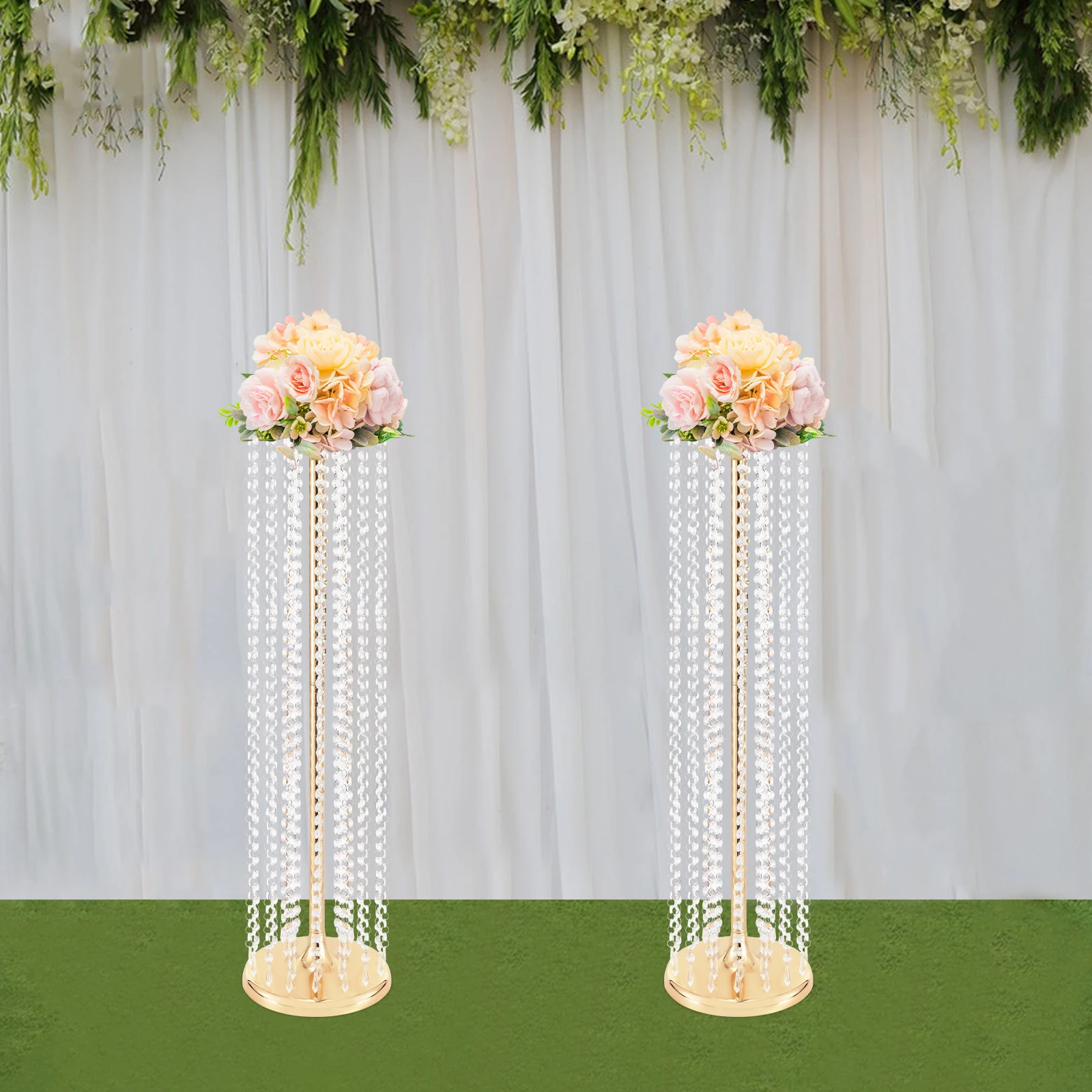 

2pcs 90cm Acrylic Crystal Wedding Road Lead Table Flower Stand Candlestick Centerpiece Event Party Wedding Decoration Supplies