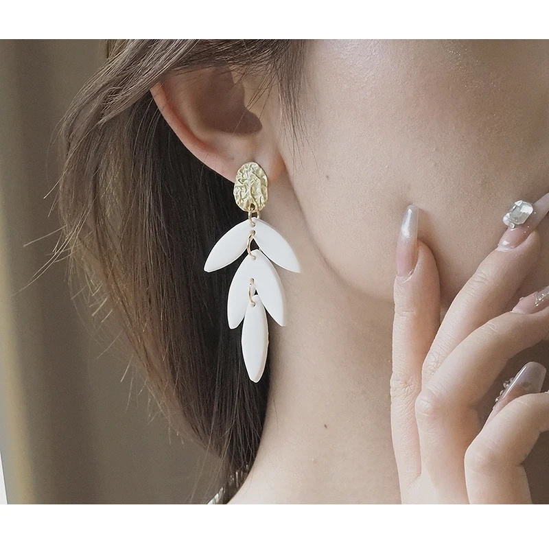 

Trendy Pop White Beige Marble Multi Shapes Handmade Polymer Clay Dangle Large Light Earrings For Women Unique Sets Party Gifts