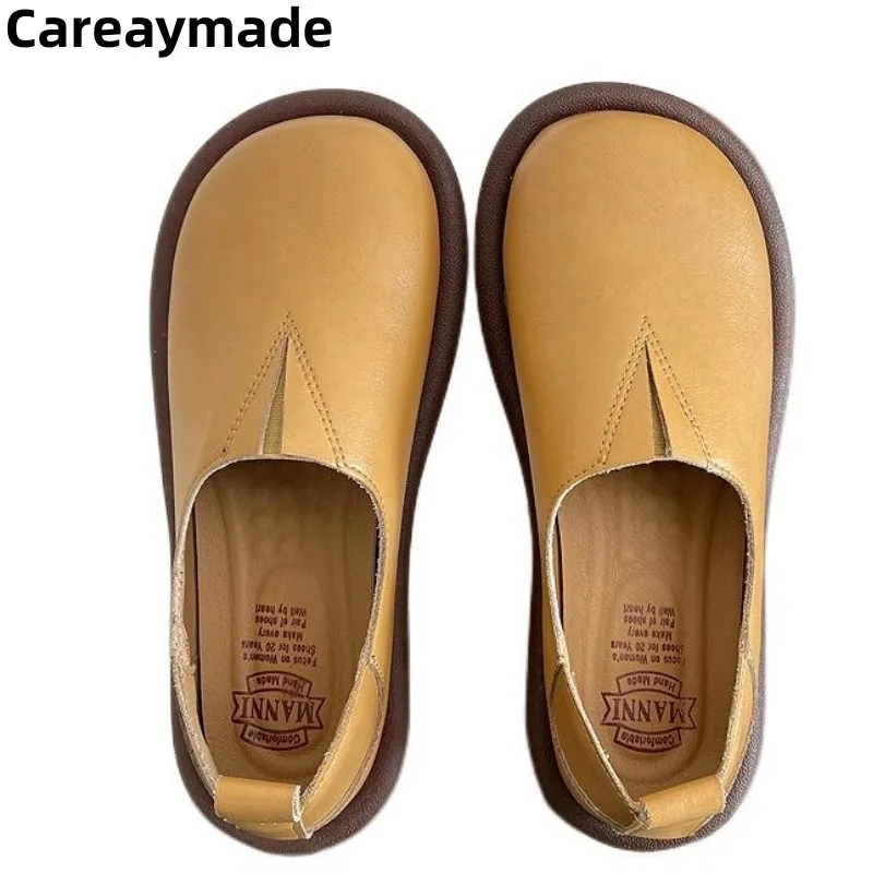 

Careaymade-British genuine leather women's shoes casual flat round toe shallow cut women's shoes,comfortable women single shoes