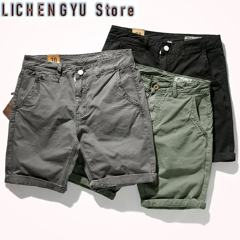 

Summer New Europe and America Style Woven Casual Shorts Men's Fashion Retro Pure Cotton Washed Old Sports Knee Length Pants