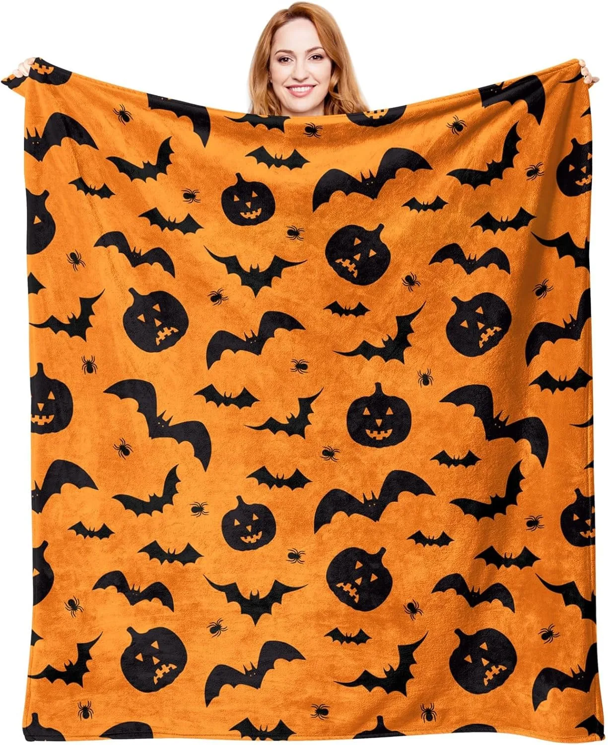 

1PC Halloween Theme Throw Pumpkin skull Black Bats Orange color Thin Blanket Gifts for Couch Bed Car Home Camping all season use