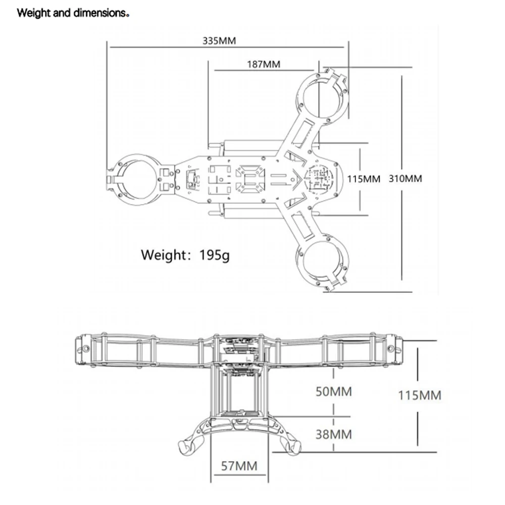 QX-MOTOR kit telaio in fibra di carbonio a tre rotori, adatto per accessori EDF da 50 mm per velivoli drone a tre assi