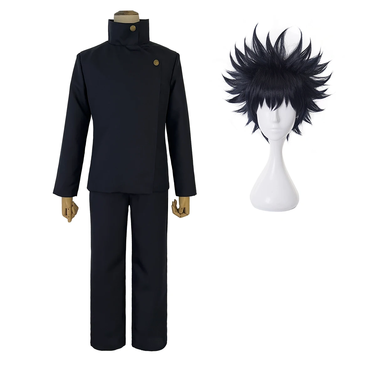 Jujutsu JJK Manga Anime Fushigflats Megumi Cosplay Costume Perruque, Veste Bleu Foncé, Pantalon Uniforme Rose Net, Synthétique, Halloween