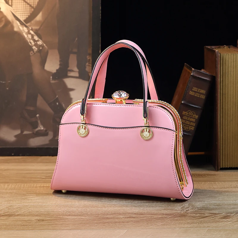 Temperament Women\'s Bag with Diamond Opening Design New Handbag Dinner Bag Mini Backpack Pink Handbagg Mini Backpack Pink Bag