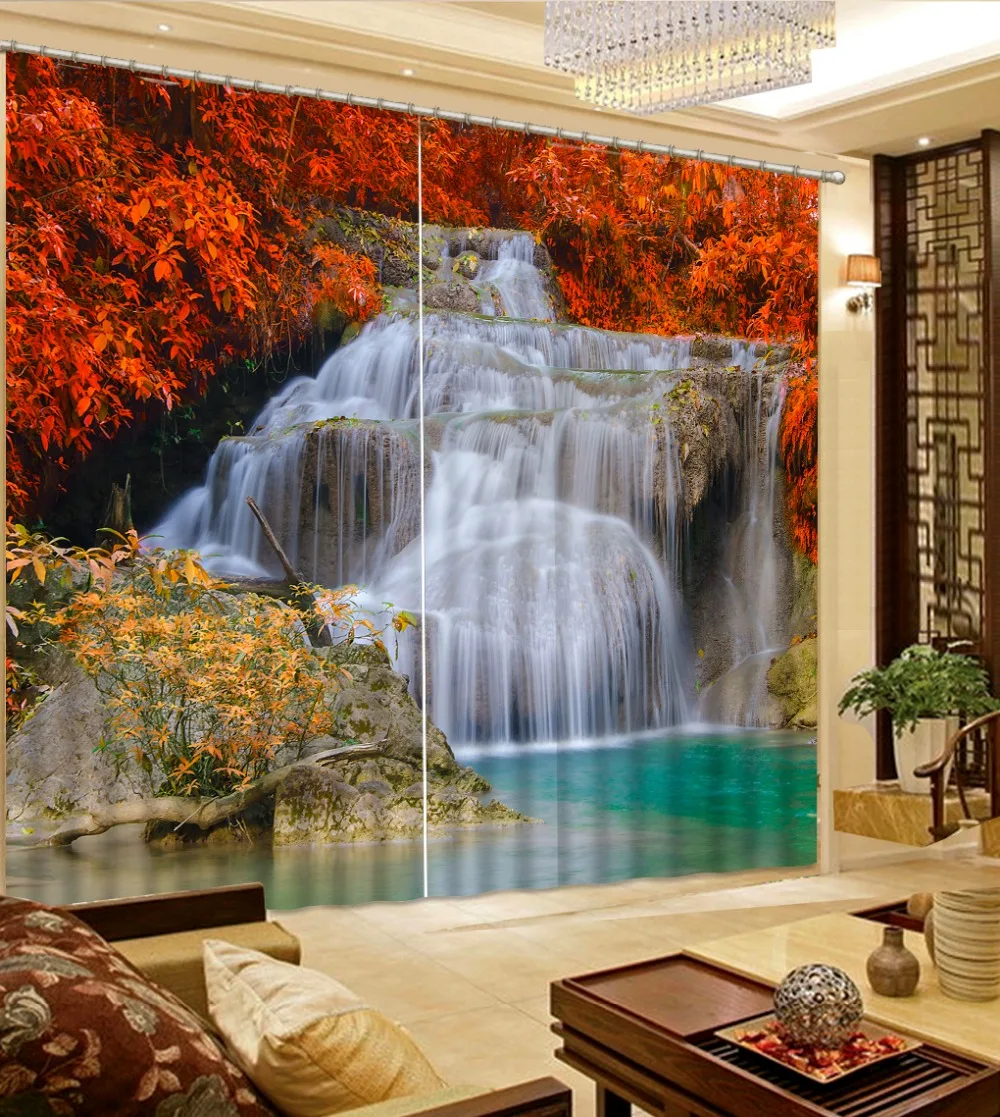 Blackout Shade Window Curtains High Quality Custom Photo Print Curtains Waterfall Nature Scenery Modern Window Curtains