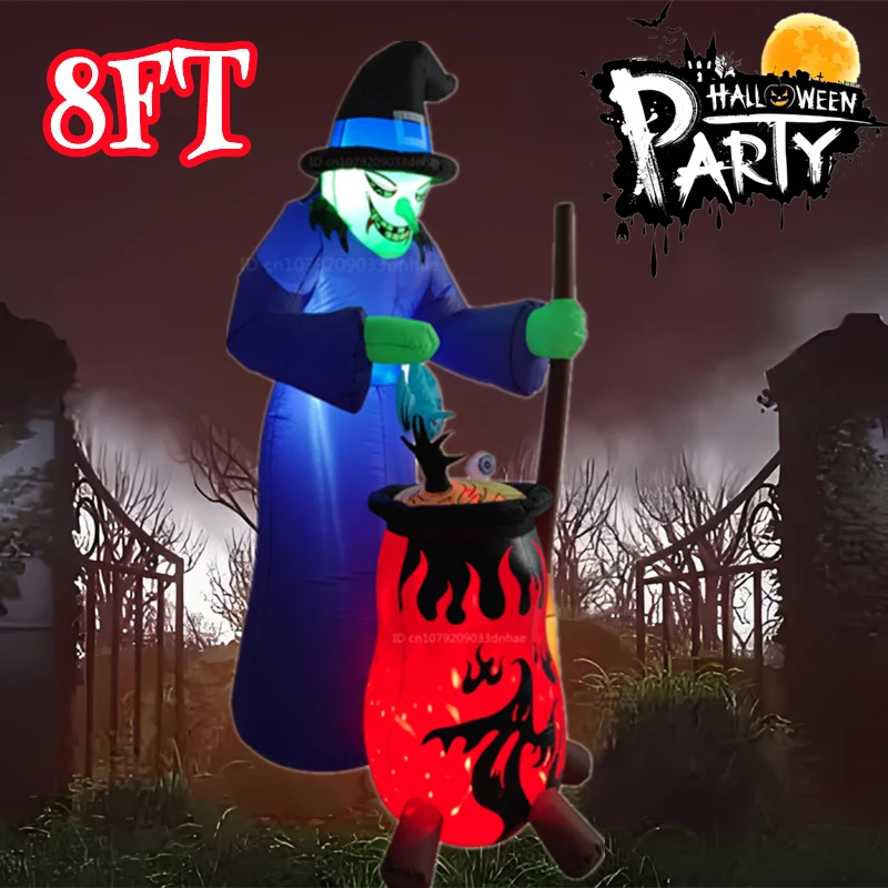 2.4M/8FT Halloween Witch Inflatable Decoration with LED Lights for Halloween Outdoor Garden Lawn Interest Toy Decoration Props
