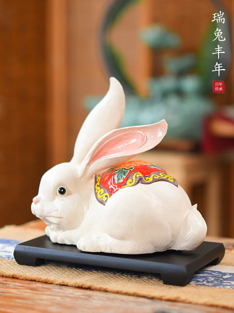 

Rabbit ornaments home accessories New Year Zodiac mascot new Chinese living room TV cabinet desktop ceramic decorations