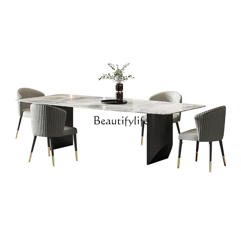 

Light luxury rock slab dining table Italian household small apartment rectangular modern simple Nordic dining table