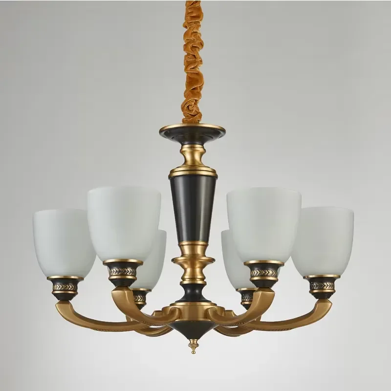 Luxury Brass Glass Chandelier Simple Design Hanging Light Fixture Classical Retro Style for Living Room Dining Room Home