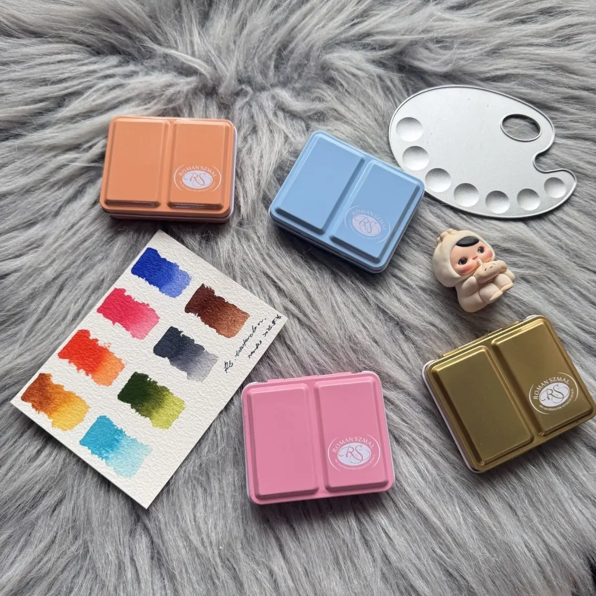 roman-szmal-artists-mini-scatola-di-metallo-8-mezze-vaschette-colore-portatile-solido-pittura-ad-acquerello-disegno-forniture-schizzi-aquarelle