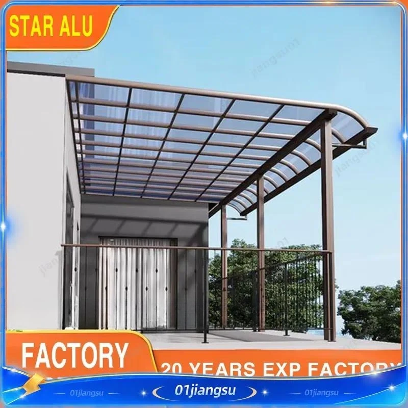 Modern Aluminum Carport with Polycarbonate Flat Roof Waterproof 2 Car Parking Garage Shed Sleek Metal Design Outdoor Shelter