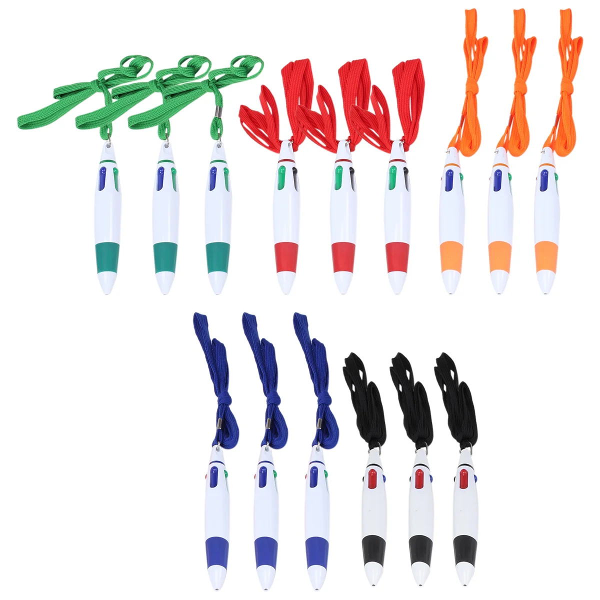 Y19A 15 Pcs Retractable Pens on Lanyard Neck Pens in a Rope Shuttle Pen 4 Color Ink Ballpoint Pen with Chain for School Home