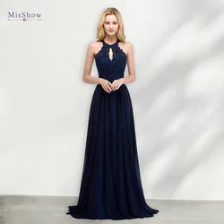 Chiffon Elegant Evening Dress Women A-line Halter Jersey Fishtail with Beaded Motif Layers Over the Bodice Evening Party Gowns