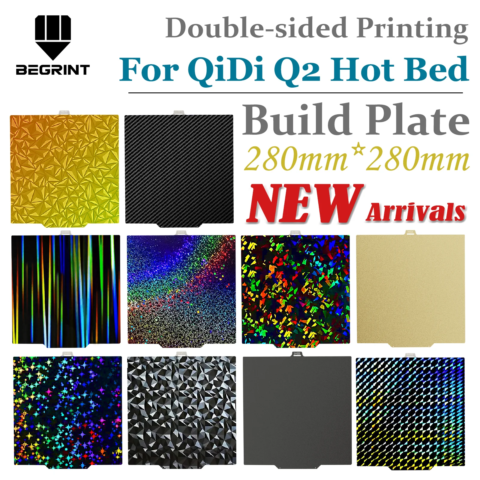 

280 280 мм для QIDI Q2, сборная пластина PEI PEO PET, лист пружинной стали из углеродного волокна для QIDIQ2 Hotend, нагревательная кровать, детали для 3D-печати