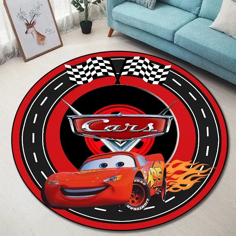MINISO Disney Cars Lightning McQueen Round Carpet Children's Game Non-slip Floor Mat Living Room Bedroom Room Round Carpet Gift