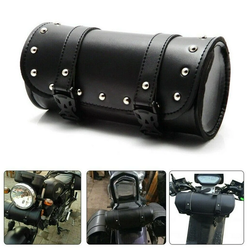 Motorcycle Leather Universal Tool Round Roller Saddle Bag Fork For Travel Suitcase