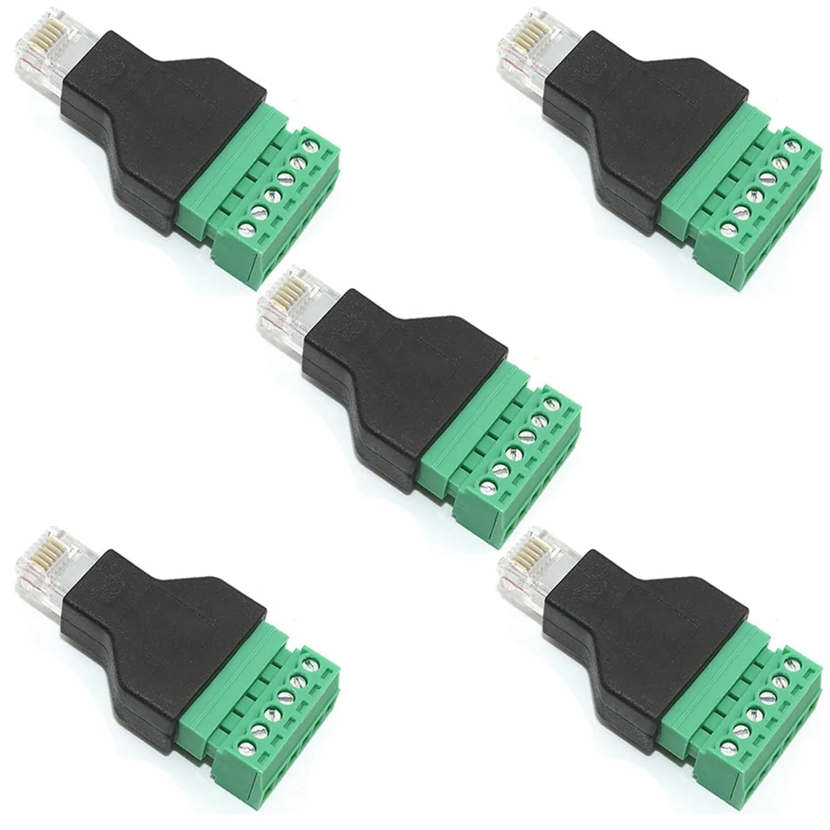 5 Pcs RJ12 Male to 6 Pins Screw Terminal Block Adapter for Cat3 Handset Cable Extension, RJ12 6P6C Modular Connectors