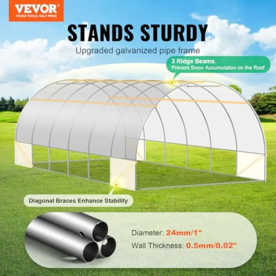 Walk-in Tunnel house, x6.5 Feet Hoop House house Tunnel, Plant Hot House with Galvanized Steel Frame, PE Cover, Roll-up Zipper