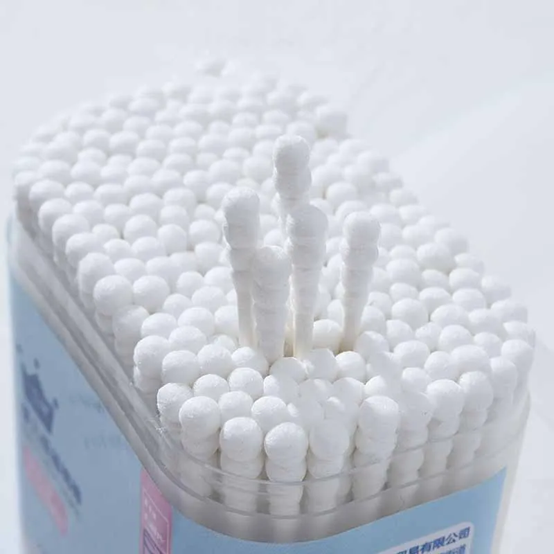 Coton-tiges de sécurité pour bébé, 200 pièces, bâtonnets pour oreilles de bébé, embout médical, boîte en plastique