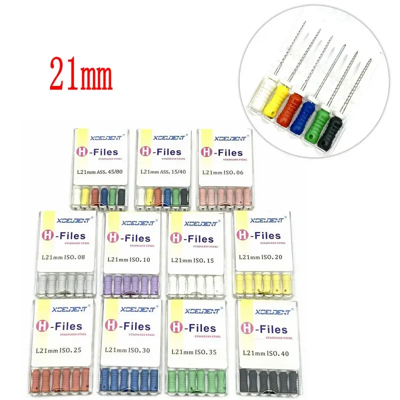 6pcs/pack H Files Stainless Steel Dental Endodontic Instruments Dental Root Canal Files Treatment Tools 21mm/25mm/31mm