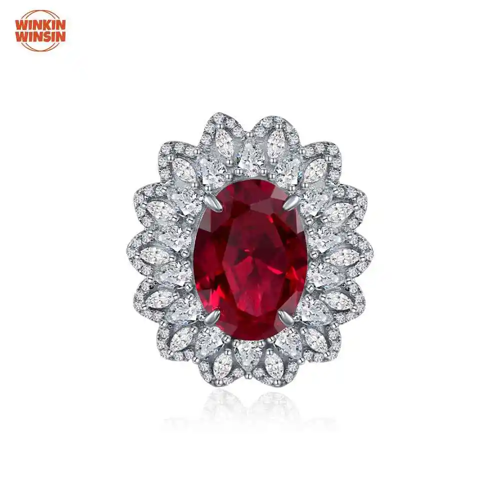 

Winkin Winsin S925 Silver 5ct Oval Cultured Ruby Sapphire Ring For Women European And American Luxury