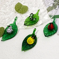 1 Piece 3D Lampwork Glass Insect Pendants Green Leaf Snail Insect DIY Making Necklace Earrings Aquarium Decor 5cm x 2.4cm