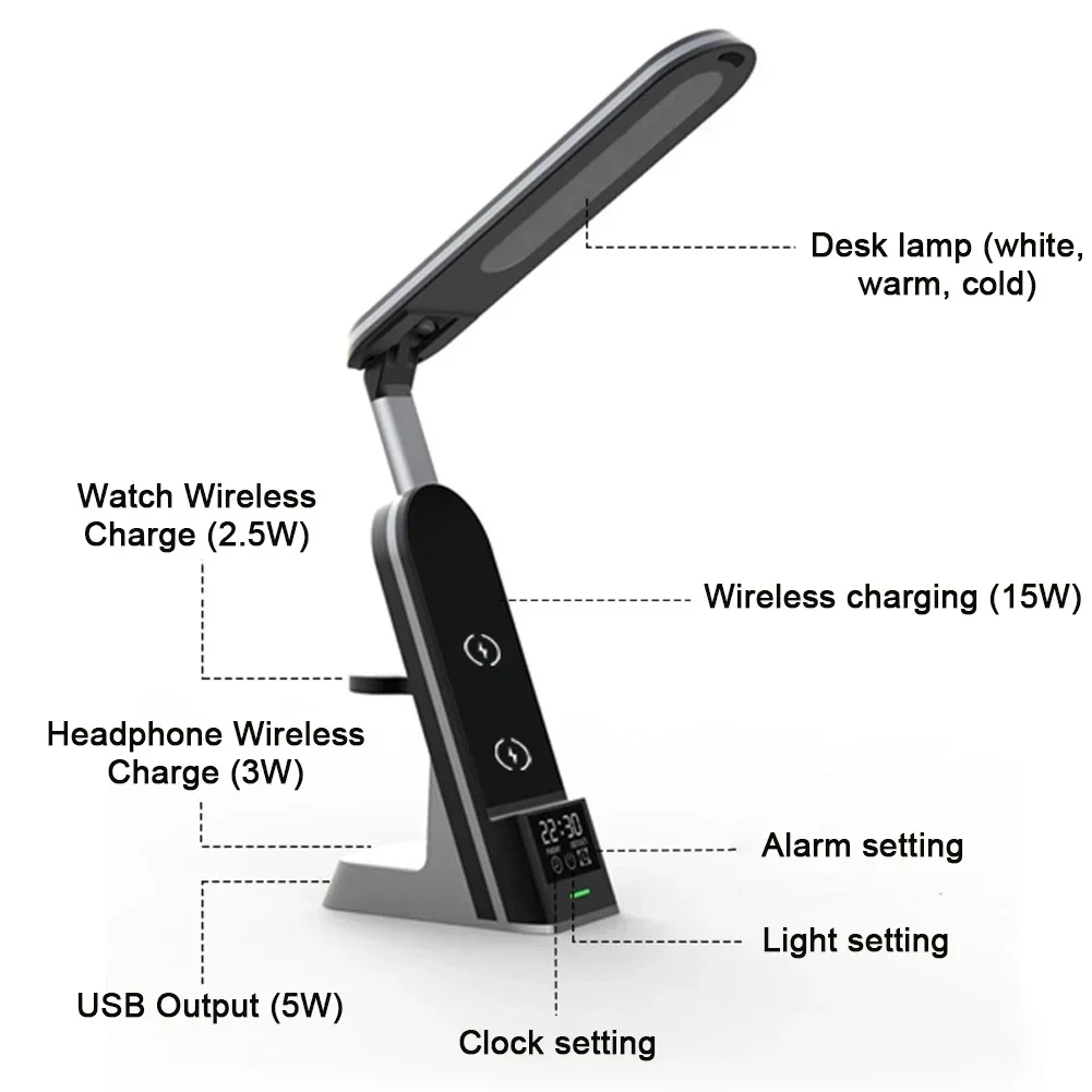 LED Dimmable Table Lamp Wireless Charger For iPhone 14 13 12 X Pro Max 7 in 1 Fast Charging Dock Station For Apple Watch Airpods