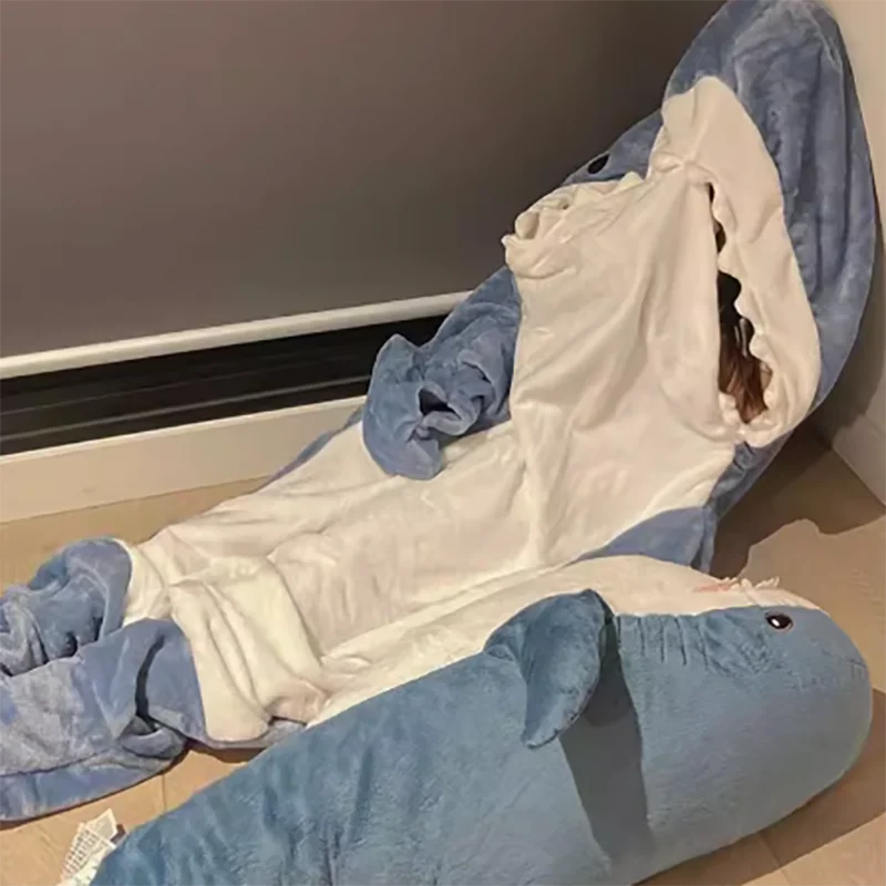 Cartoon Cute Shark Women\'s Blanket Flannel Hooded Sleepwear Pijama jumpsuit Female Set Cute Pyjamas Christmas Party Loungewear