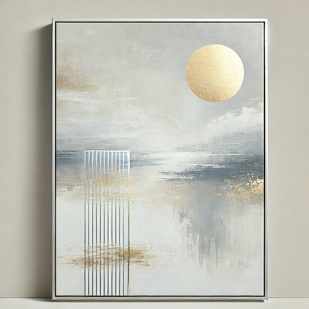 Modern Abstract Wall Art Canvas Gold Foil Sunrise Over Horizon Oil Painting Hand-Painted Minimalist Decor for Living Room