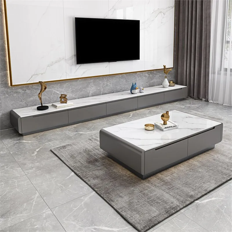 New, solid wood, rock slab, coffee table, TV cabinet, combination, simple, modern, light luxury