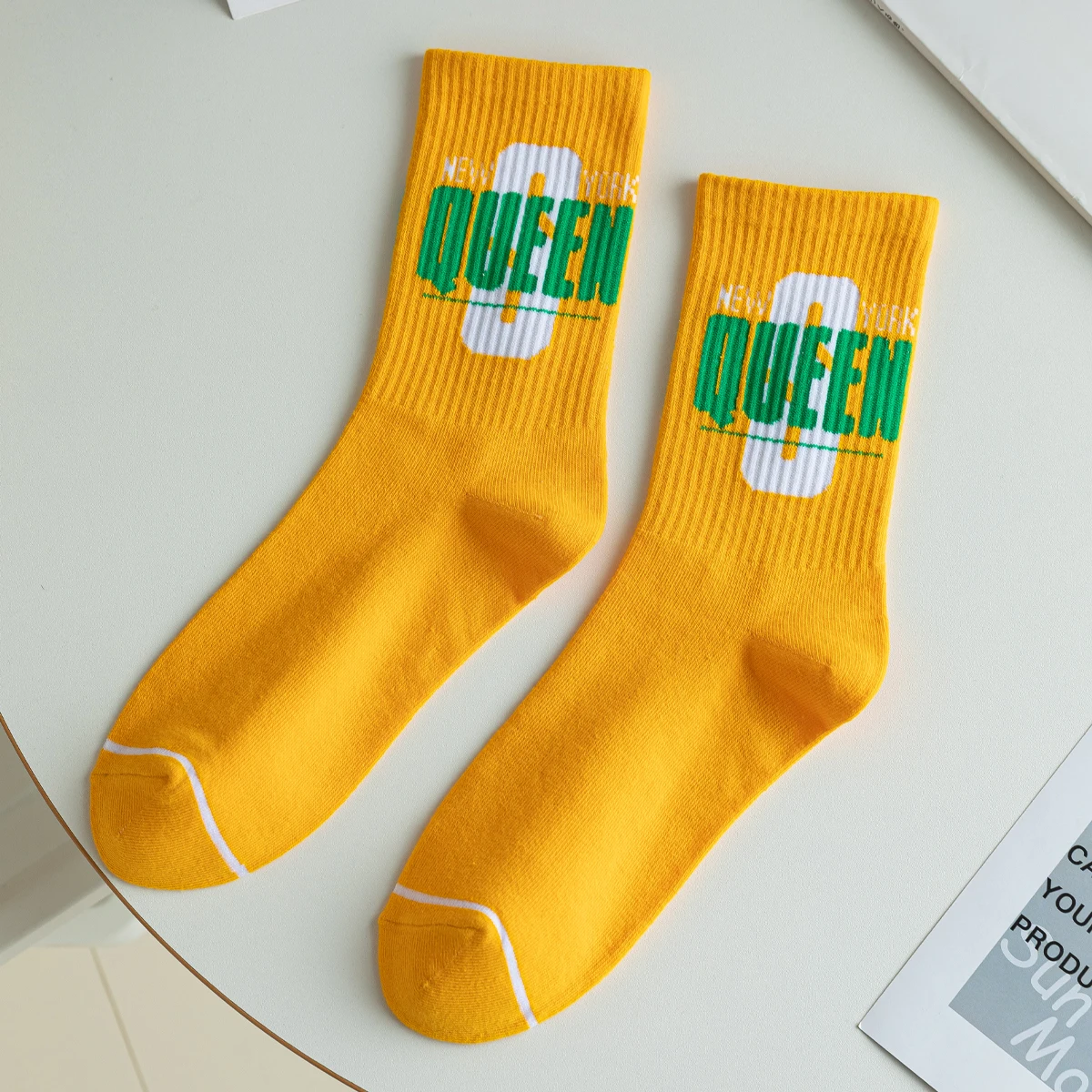 

3 Pairs Jacquard Pattern QUEEN Letter Naughty Knitted Training Socks Outfits Female Cozy Bar Gym Tube Socks Lady High Quality