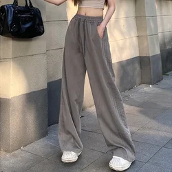 Women Fashion Side Stripes 2024 Suit Pants Lady Elastic High Waist Wide Leg Trousers Female Vintage Straight Leg Designer Slacks
