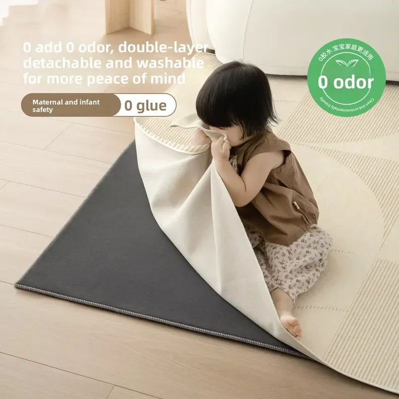 Washable Polyester Living Room Carpet New Cream Style Striped Simple Thickened No-Care Machine Washable Rectangular Bedroom 3