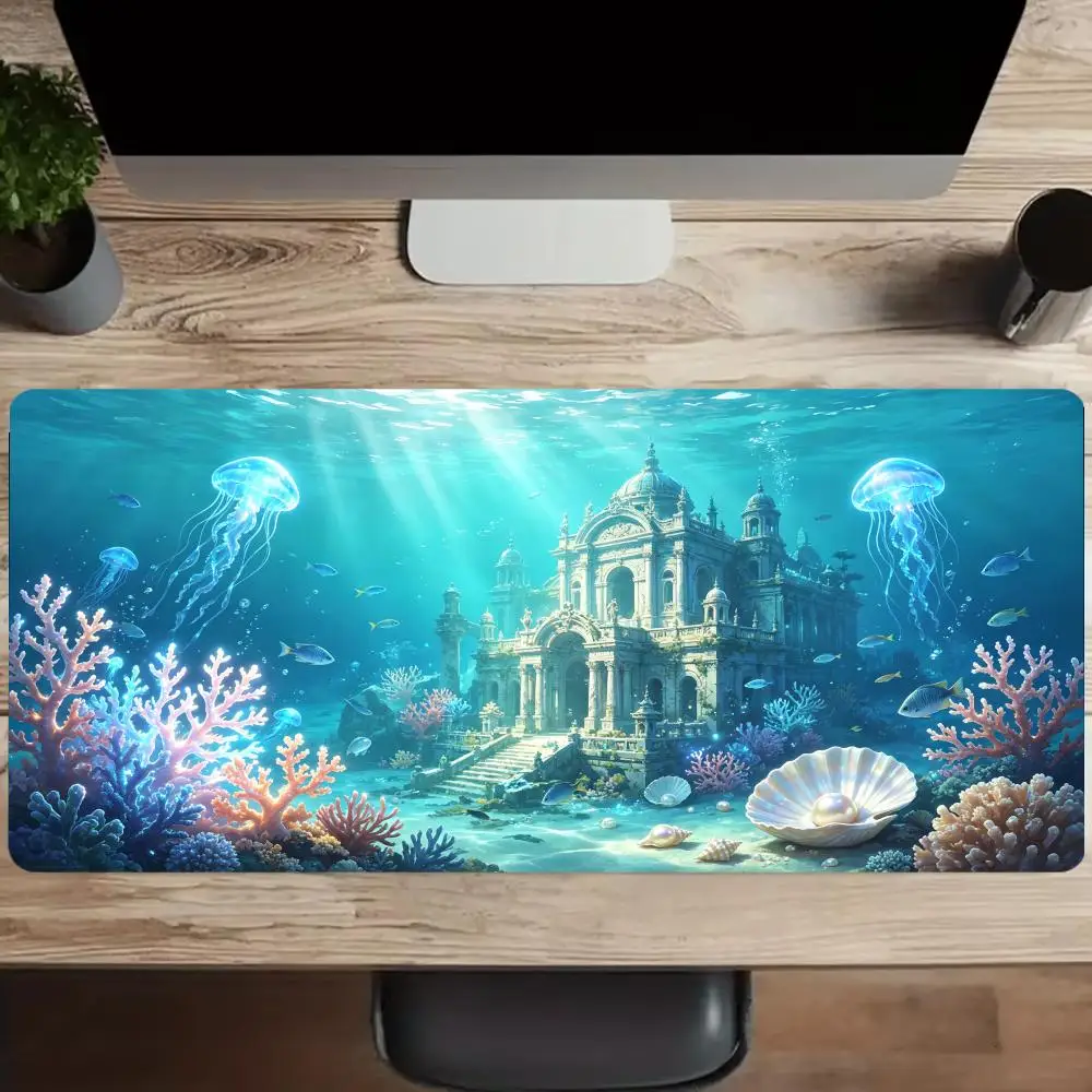 Underwater Fantasy Castle Gaming Mats Large Mousepad 900x400 Desk Interior Desk Mats Keyboard Mat Rug Mouse Mat Carpet Decor