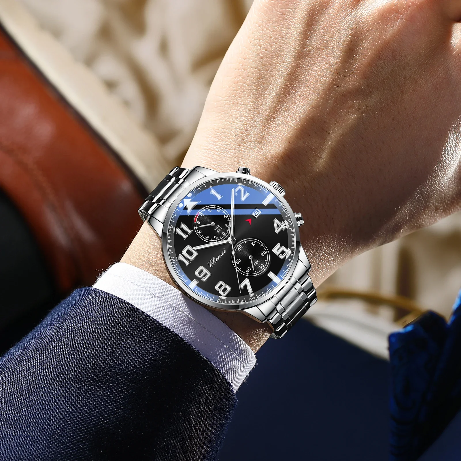 CHENXI 9073 Large Dial Quartz Men's Watch Chronograph Calendar Waterproof Luminous Luxury Watches for Men Relogios Masculino