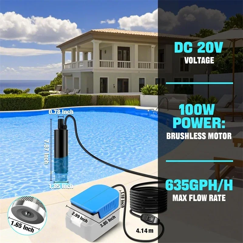 Water Transfer Pump for Makita 18V Li-ion Battery Powered Deep Well Submersible Water Pump For Garden, Camping, Kiddie Pool