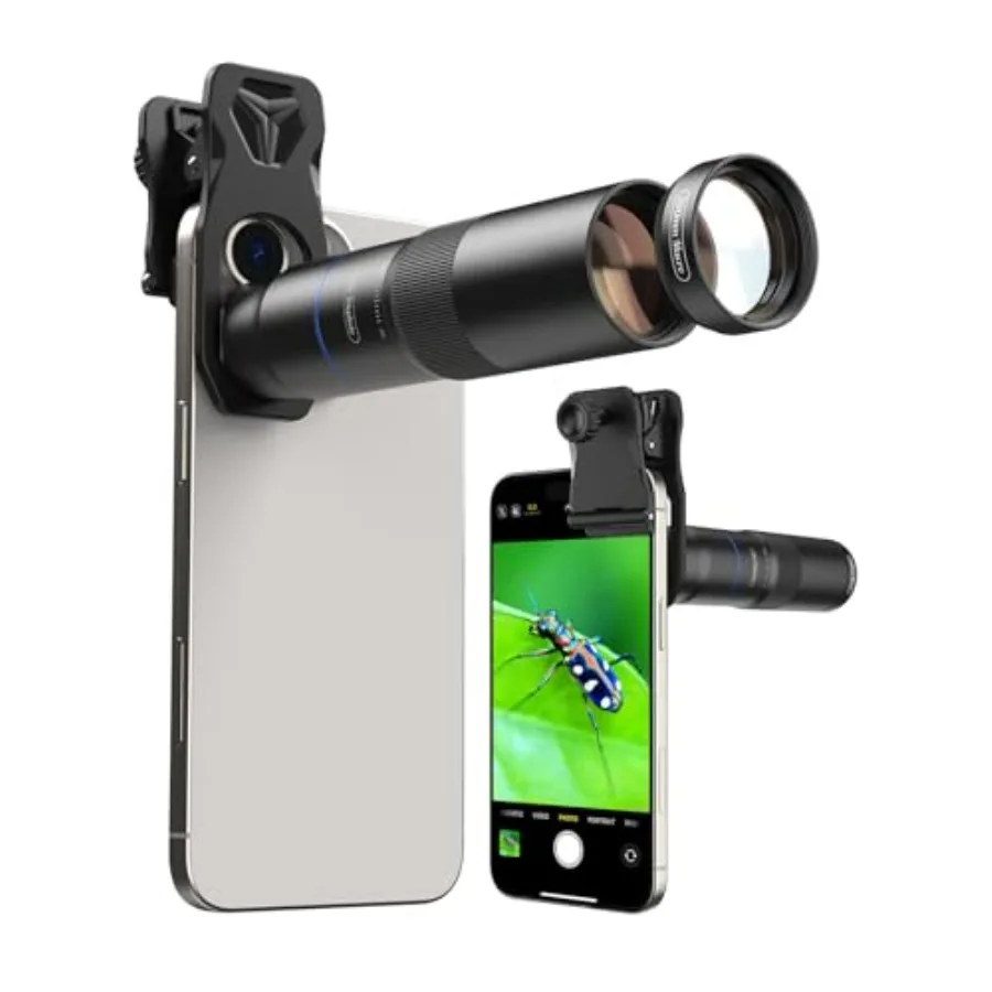 

2-in-1 Aluminum Phone Camera Lens Kit with Universal Clip for iPhone 17/16/15/14 S Android Phones 10X Telephoto 200mm Macro Len