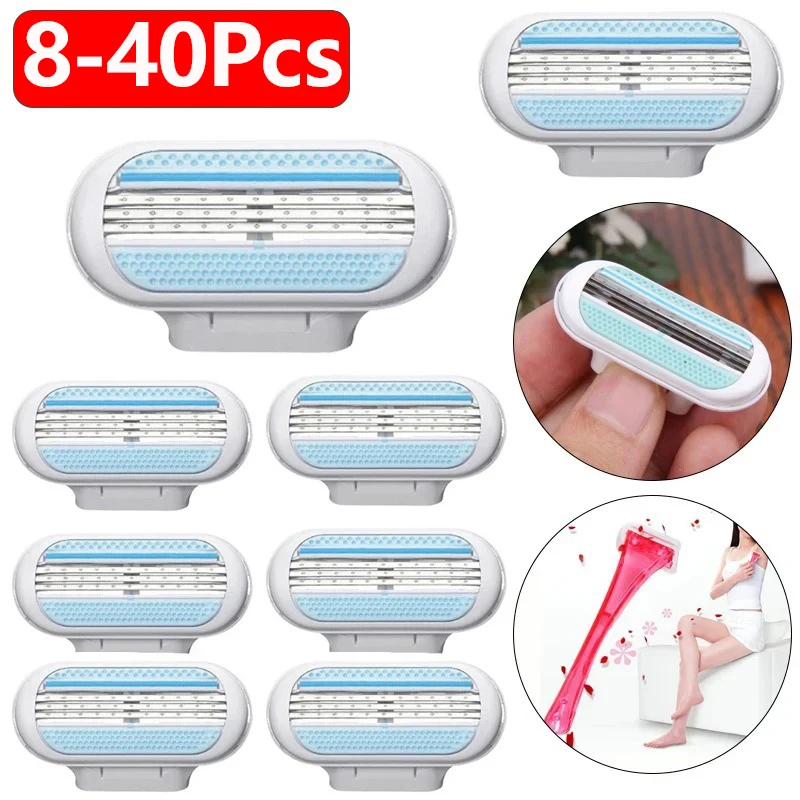 8-40Pcs Shaving Blades For Women Safety Sharpener razor For Razor Blade 3-Layer Replacement Head For Beauty Hair Removal Blades