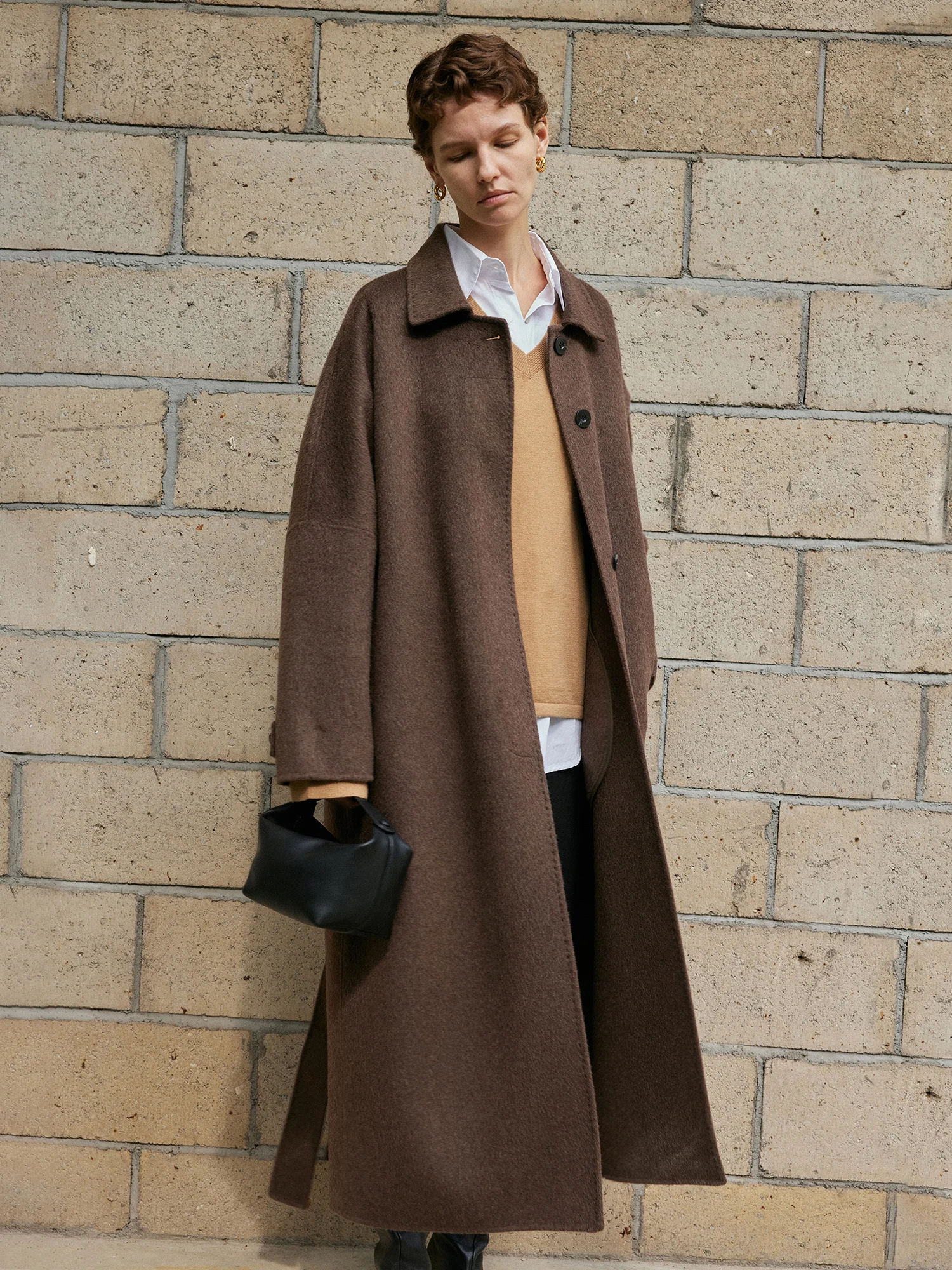 

Женское длинное шерстяное пальто Ele из двусторонней шерсти, теплый вариант, премиум-класс, для повседневной носки, простой дизайн