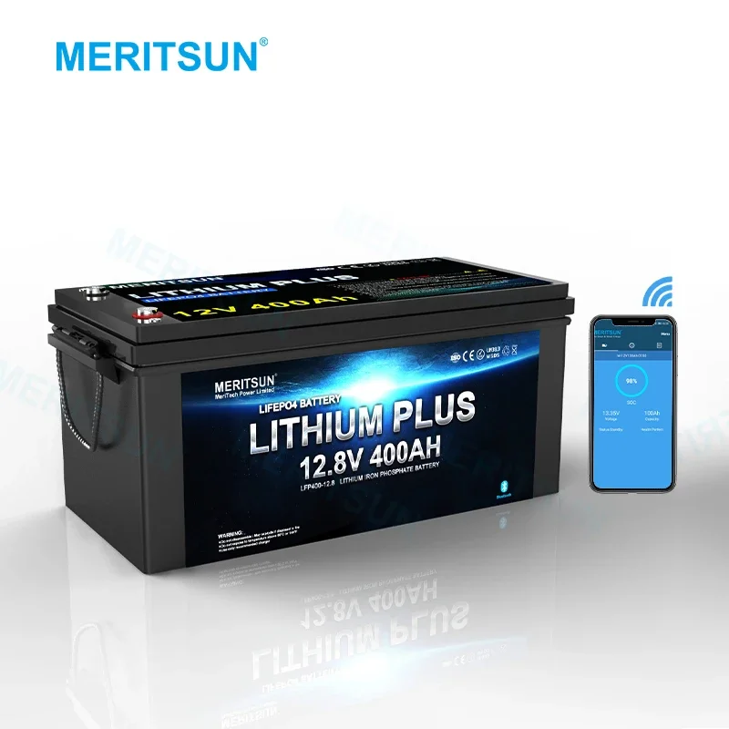 MeritSun Solar Boat Lithium Lifepo4 Pack Electric Motorcycle BT Battery 12v 100ah With Smart BMS