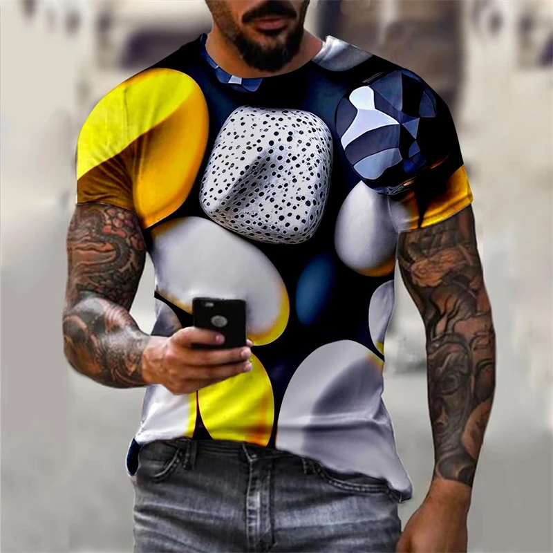 

3D Print Colorful Cobblestone Graphic T-shirt Men Fashion Trendy Round Neck Short Sleeve Tops Men Casual Y2k T Shirt Streetwear