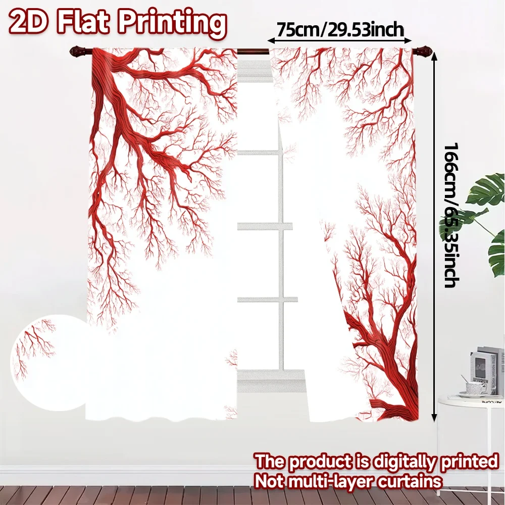 2D Flat Printing,JIT 2pcs, Curtains (Without Rod) Coral Veins Modern Minimalist Curtains Durable Polyester Curtains Versatile