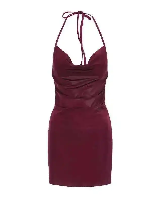 Hot sexy zoete satijn zijde kristal metalen ketting backless onregelmatige eenvoudige mini-jurk elegante charmante tanktops Koreaanse zoete AEGU