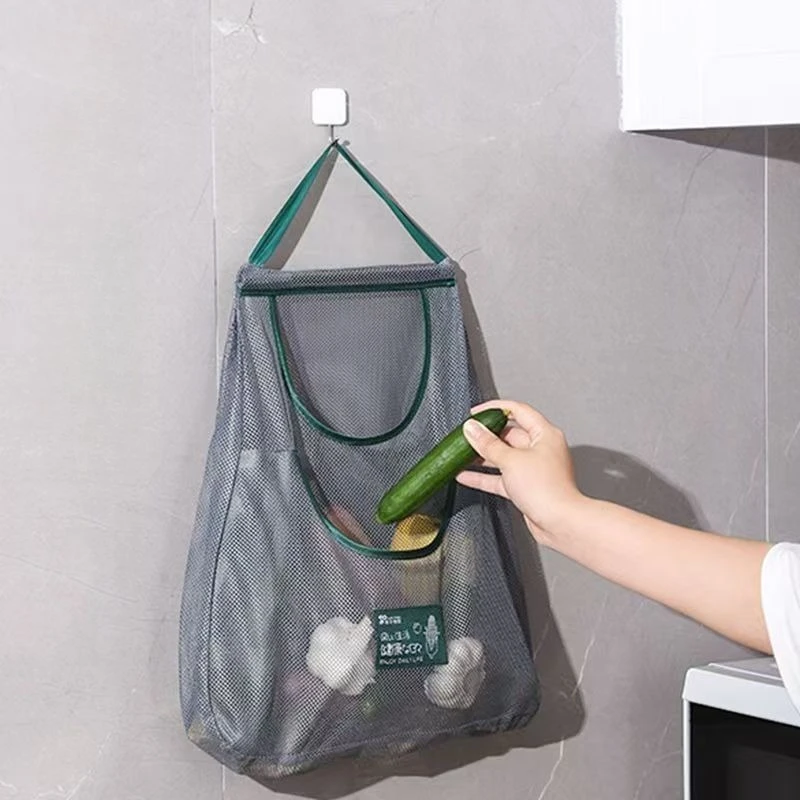 Kitchen Wall Mounted Mesh Storage Bag Multi-Layer Breathable Hanging Organizer for Onion Garlic Potato