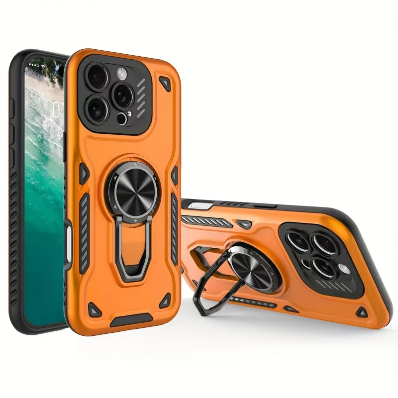 Brand new creative cool mecha hardware rotating stand phone case, suitable for iPhone 17 16 15 14 13 Pro Max