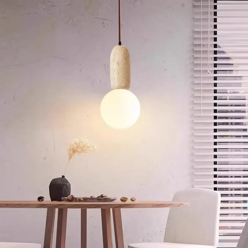 Luminária Pendente Moderna Nórdica de Vidro Branco com Bola e Pedra Amarela para Quarto, Escritório e Café